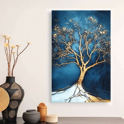 TopMebel Картина „Golden Tree върху платно с дигитален печат, размери 70 × 100 × 3 см