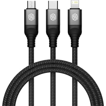 Nillkin SWIFT PRO кабел за данни 3в1 USB - Type-C/мощна мълния/microUSB, 150 см, ЧЕРЕН GP-155029 (GP-155029)