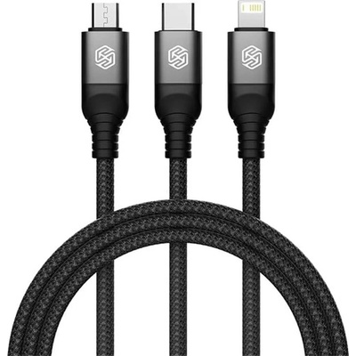 Nillkin SWIFT PRO кабел за данни 3в1 USB - Type-C/мощна мълния/microUSB, 150 см, ЧЕРЕН GP-155029 (GP-155029)