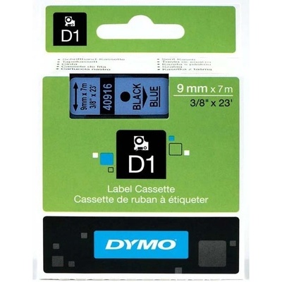 Dymo originál páska do tlačiarne štítkov, Dymo, 40916, S0720710, čierny tlač/modrý podklad, 7m, 9mm, D1