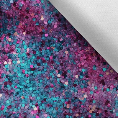 Takoy Látka s potiskem nepromokavý polyester TD/NS potisk glitry magenta a tyrkys