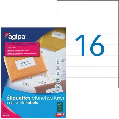 Etikety laser 105x37mm Agipa A4 100 hárkov