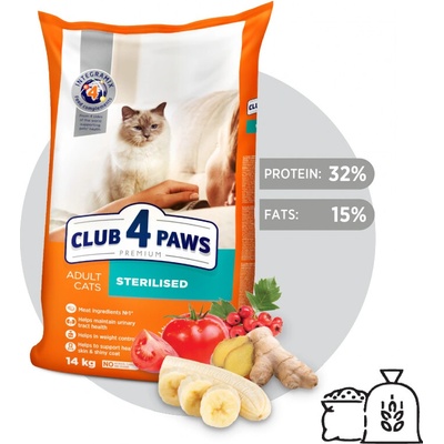 Club4Paws Premium Pre dospelé sterilizované mačky s lososem 14 kg