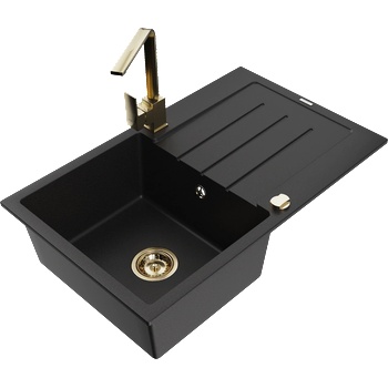 Mexen Bruno кухненска мивка от гранит с 1 отделение с отцедник и кухненски смесител Rita, черно - 6513-77-670300-50 (6513-77-670300-50)