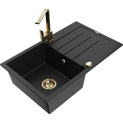 Mexen Bruno кухненска мивка от гранит с 1 отделение с отцедник и кухненски смесител Rita, черно - 6513-77-670300-50 (6513-77-670300-50)