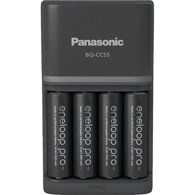 Panasonic Зарядно устройство за батерии, AA/AAA, 4x2500 mAh AA, бързо зарядно устройство, PANASONIC "Eneloop Pro" KKJ55HCD40E-N (KKJ55HCD40E-N)
