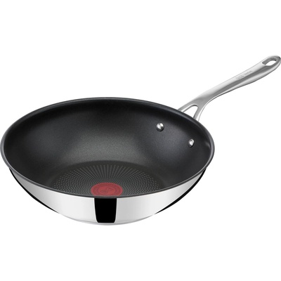Tefal Jamie Oliver Cook's Direct On wok pan, 28 cm, durable non-stick coating, thermal signal, riveted handle, suitable for induction, stainless steel, E3041934