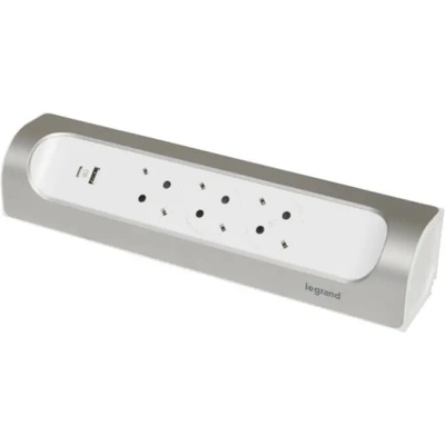 Legrand БЕЗКАБЕЛЕН РАЗКЛОНИТЕЛЕН ЪГЪЛ 3х ШУКО+usb a+c legrand - БЯЛ/АЛУМИНИЙ (3414971944305)