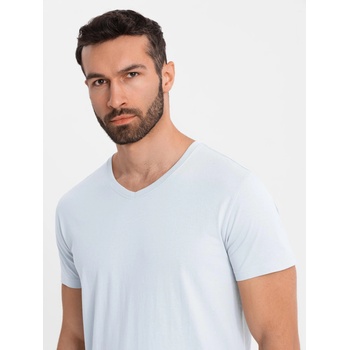 Ombre Clothing Мъжка класическа памучна тениска BASIC с деколте - светлосива Ombre Clothing | Siv | МЪЖЕ | S