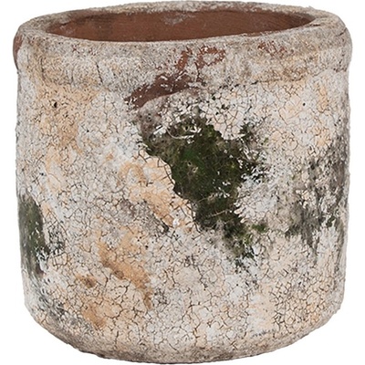 Clayre & Eef béžovo-zelený antik terakotový květináč Teracci S 12x11 cm