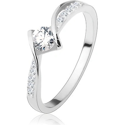 Šperky eshop zásnubní prsten stříbro 925 lesklé zaoblené linie kulatý čirý zirkon uprostřed S61.13