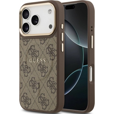 GUESS Калъф Guess - 4G Gold Frame, iPhone 17 Pro, MagSafe, кафяв (3666339519216)