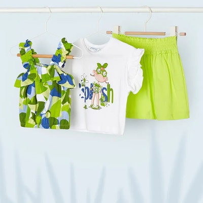 Mayoral Комплект с пола, тениска и потник в цвят лайм за момиче Майорал