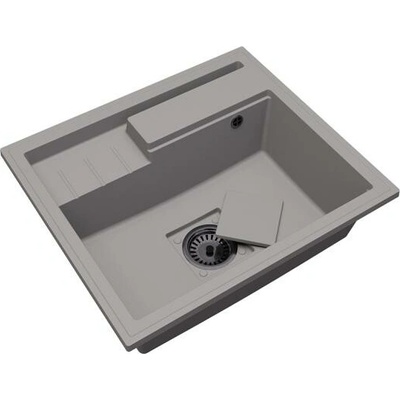 DobreSny Granitový dřez ELITE 6052 ŠEDÝ + černý sifon 60 x 52 x 21,5cm