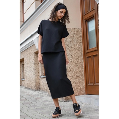 Vero Moda midi sukně s rozparkem černá