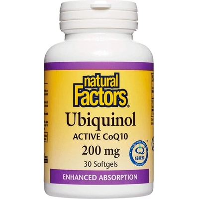 Natural Factors Aктивен Коензим Q10 - Убиквинол - Мощен антиоксидант за здраво сърце, 200 mg, 30 софтгел капсули (20729 NF)