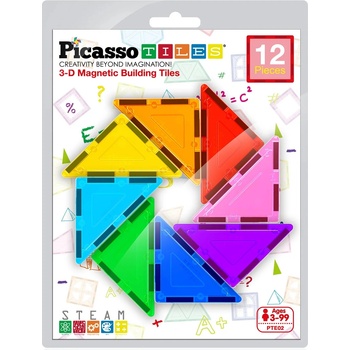 PicassoTiles Конструктор допълнение Picasso Tiles - Триъгълници, 12 части (PTE02)