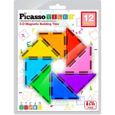 PicassoTiles Конструктор допълнение Picasso Tiles - Триъгълници, 12 части (PTE02)
