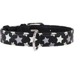 COLLAR Светещ кожен нашийник с звездички, черен 27 - 36см, 15мм
