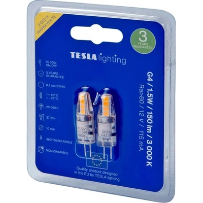 TESLA LED žárovka G4/ 1,5W/ 12V DC/ 150lm/ 3000K/ teplá bílá 2pack