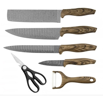 Image 1 of HAUSROLAND Комплект ножове HausRoland HR001-1, 6 части, Белачка и ножица, Гумена дръжка, Кафяв (9999HR0011)