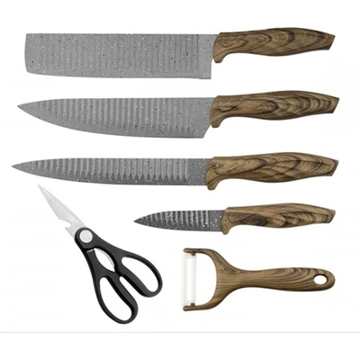 HAUSROLAND Комплект ножове HausRoland HR001-1, 6 части, Белачка и ножица, Гумена дръжка, Кафяв (9999HR0011)
