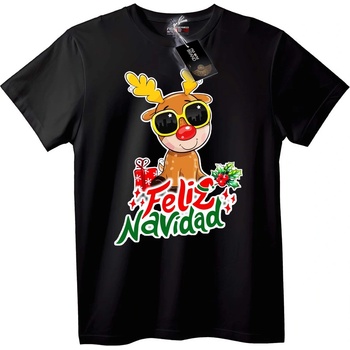 NOONEBRAND Тениска Коледен северен елен Feliz Navidad - S, Black