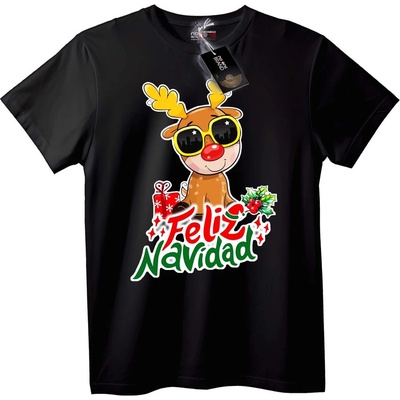 NOONEBRAND Тениска Коледен северен елен Feliz Navidad - S, Black