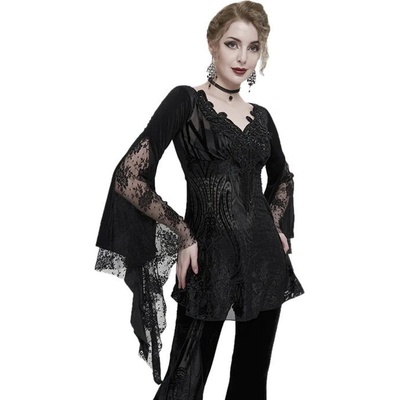 Devil Fashion Gothic Flared Sleeved Lace Splice Beaded černá