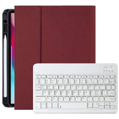 Калъф с бяла клавиатура и място за Apple Pencil за iPad Pro 11" (2018-2022) - винен (24179)