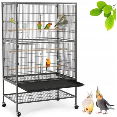 YAHEETECH Klec pro ptáky 610958 se stojanem se 3 dřevěnými tyčemi 4 kolečka 79 x 52 x 132 cm