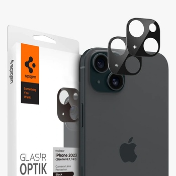 Spigen Комплект от 2 фолиа за стъкло на камера Spigen Optik, съвместими с iPhone 15 / 15 Plus, Черни (AGL06917) (AGL06917)
