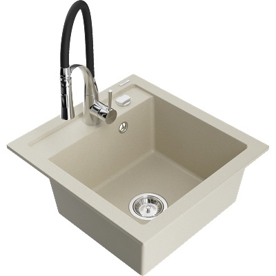 Mexen Vito гранитна кухненска мивка с 1 корито с кухненски смесител Aster, бежов - 6503-69-73450-07 (6503-69-73450-07)