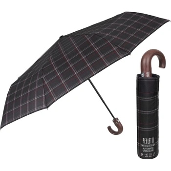 Мъжки автоматичен Open-Close чадър Perletti Technology 21827, Шотландско каре в черно и бордо
