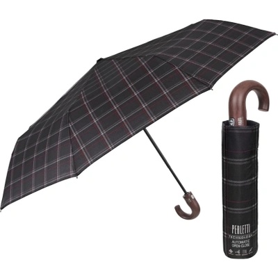Мъжки автоматичен Open-Close чадър Perletti Technology 21827, Шотландско каре в черно и бордо