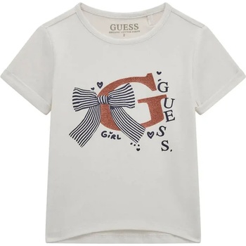 GUESS Тениска в бял цвят с голямо контрастно G и панделка за мини момиче Guess