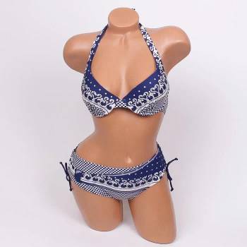 Image 1 of Стилен дамски бански в тъмносиньо с бели орнаменти - чашка b