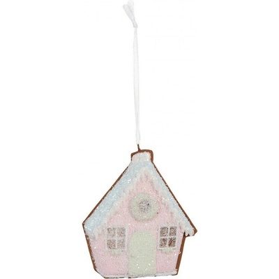 Závěsná dekorace růžová perníková chaloupka Frosted Ginger - 9*1*10 cm - Clayre & Eef