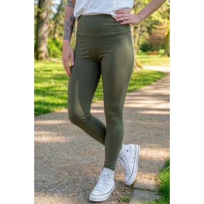 Jsem máma Bavlněné dámské legíny s vysokým pasem do 170 cm khaki