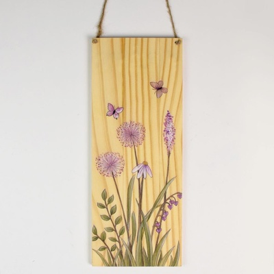 AKCIA! ZÁVES TABUĽKA KVETY DREVO 30x12x1CM NATUR