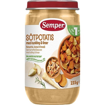 Semper Детско ястие Semper - Сладки картофи с пиле и леща, 12 м+, 235 g (9764)