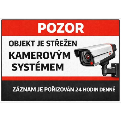 ⚠️ Cedule Objekt je střežen kamerovým systémem (na šířku) - A4 - 21x30 cm / Plast tl. 5 mm