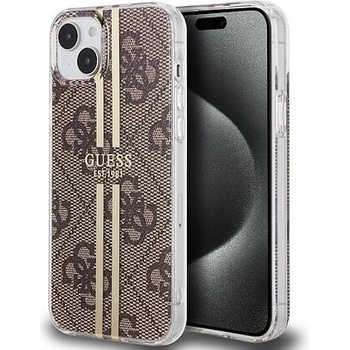 Guess IML 4G Gold Stripe iPhone 15 hnedé