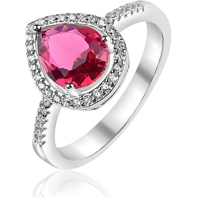 Meucci Stříbrný prsten s červeným kapkovitým zirkonem SS373R