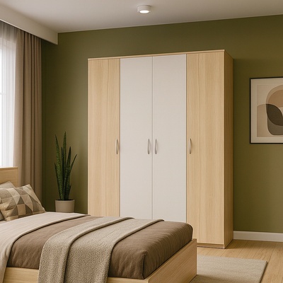 Четирикрилен гардероб Йорк дъб сонома с бяло