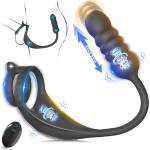 SuperLove Dual Vibrating Cock Ring & Thrusting Prostate Massager Anal Lock with Remote Black