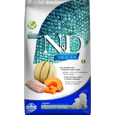 N&D Ocean Pumpkin Grain Free Puppy Medium & Maxi, Cod & Cantaloupe melon 2,5 kg