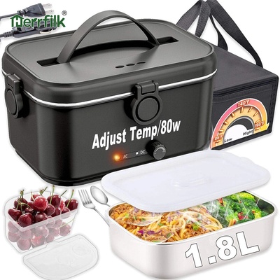 U&M Elektrický ohřívací box na jídlo 80 W , nastavitelná teplota, 1,8 l 12 V/24 V/220V TRAVELIS2027, Barvy a parametry Černá