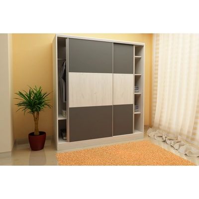 Гардероб с плъзгащи врати Elena-dst, бял дъб и антрацид