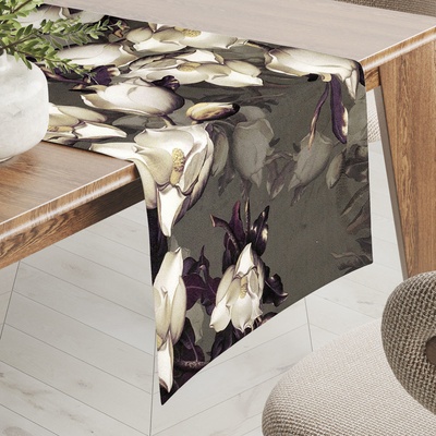 Biante Sametový běhoun Tamara TMR-034 Květy gardénie na hnědošedém 45x180 cm
